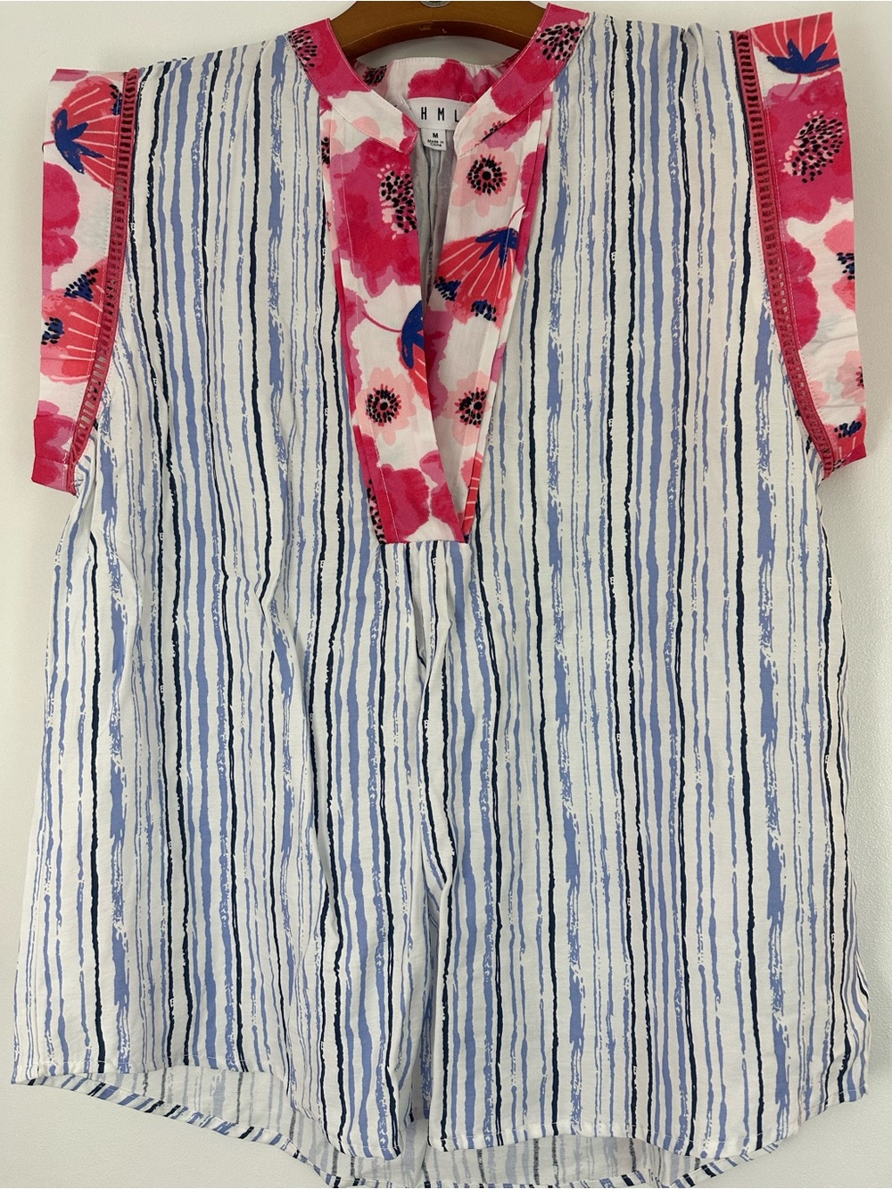 THML Blue & White Striped Tunic with Pink Floral Trim